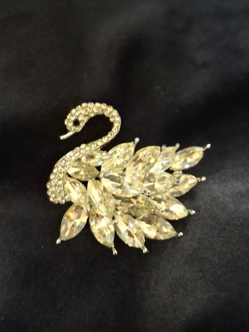 Enchanted Menagerie Crystal Swan Refrigerator Magnet Upcycled Brooches